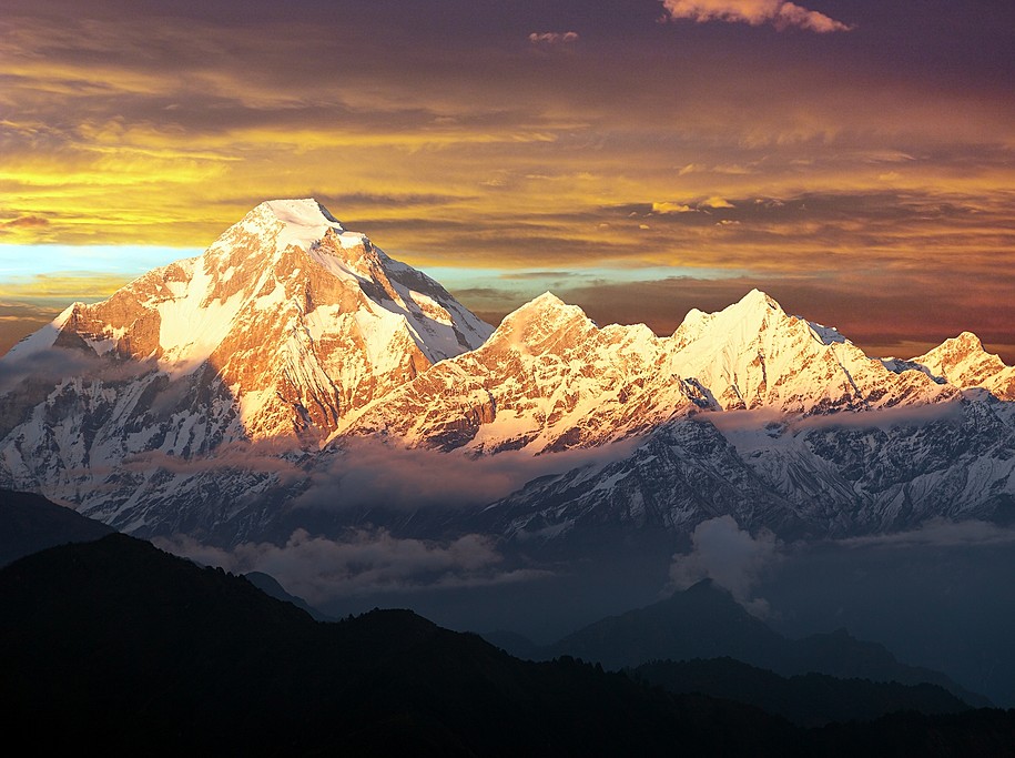 Mount Dhaulagiri evening sunset view of mount Dhaulagiri Himalayas Nepal